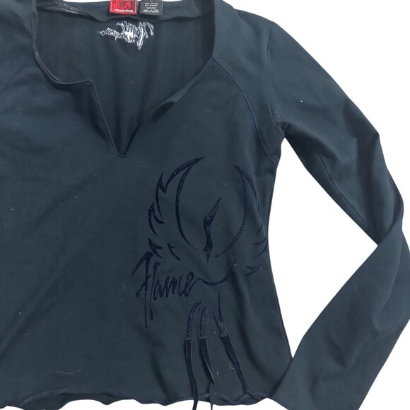 JOHNNY BLAZE Flame Black Long Sleeve Top Size Large - Picture 5 of 6